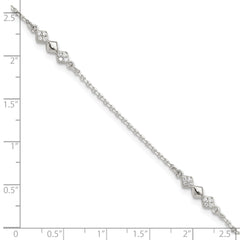 Sterling Silver CZ 3-Diamond Shapes 9in Plus 1 in Ext. Anklet