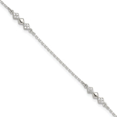 Sterling Silver CZ 3-Diamond Shapes 9in Plus 1 in Ext. Anklet