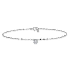 Sterling Silver Rhodium-plated Polished CZ Anklet