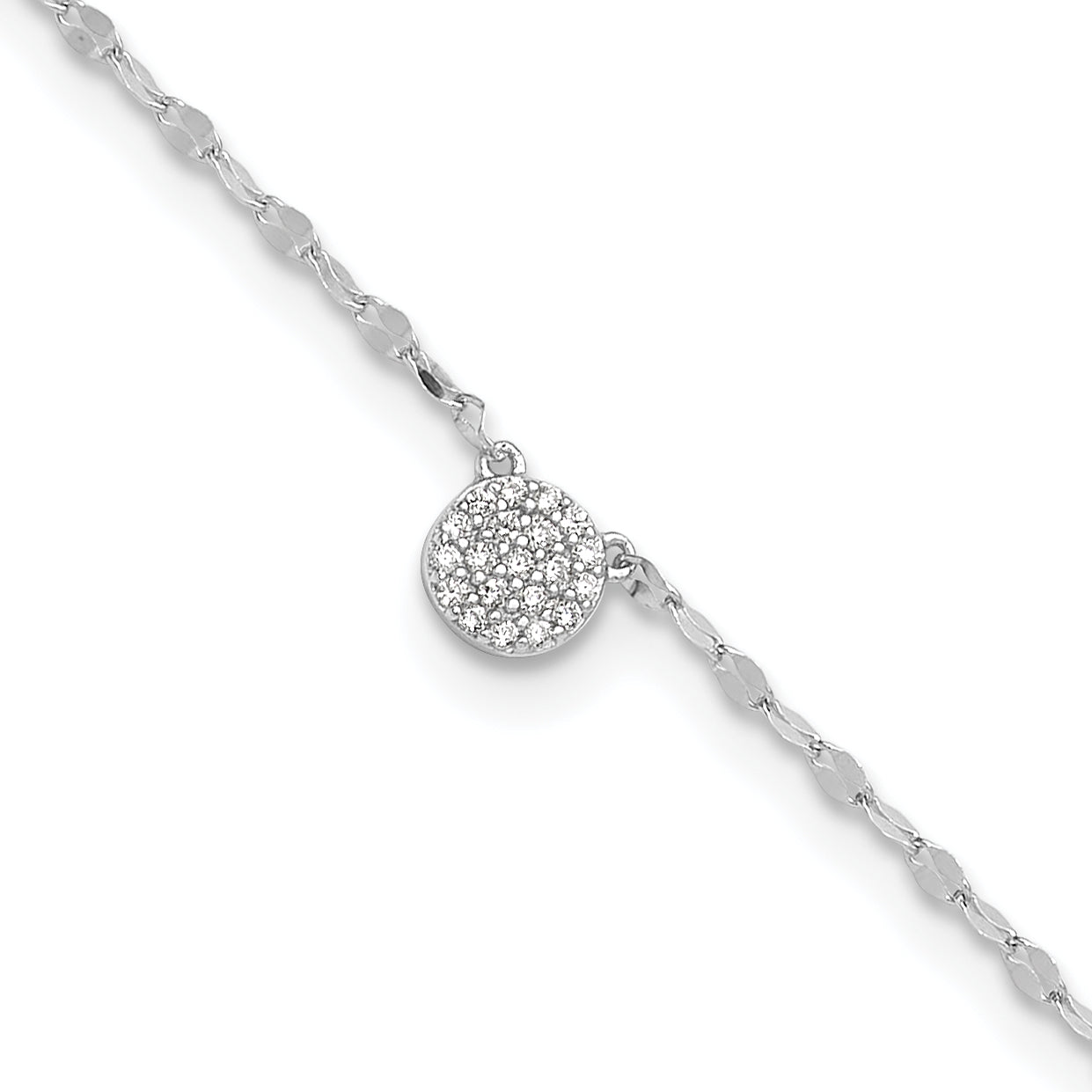 Sterling Silver Rhodium-plated Polished CZ Anklet