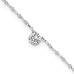 Sterling Silver Rhodium-plated Polished CZ Anklet