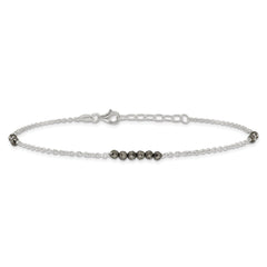 Sterling Silver Black CZ Beads 9in Plus 1 in Ext. Anklet