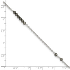 Sterling Silver Black CZ Beads 9in Plus 1 in Ext. Anklet