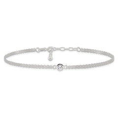 Sterling Silver Bezel CZ 2-Strand 9in Plus 1 in Ext. Anklet
