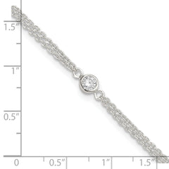 Sterling Silver Bezel CZ 2-Strand 9in Plus 1 in Ext. Anklet