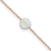 Sterling Silver Rose-tone White Created Opal 9in Plus 2 in ext. Anklet