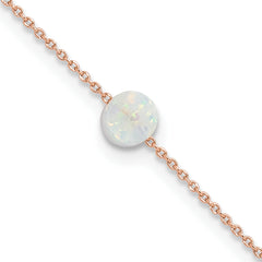 Sterling Silver Rose-tone White Created Opal 9in Plus 2 in ext. Anklet