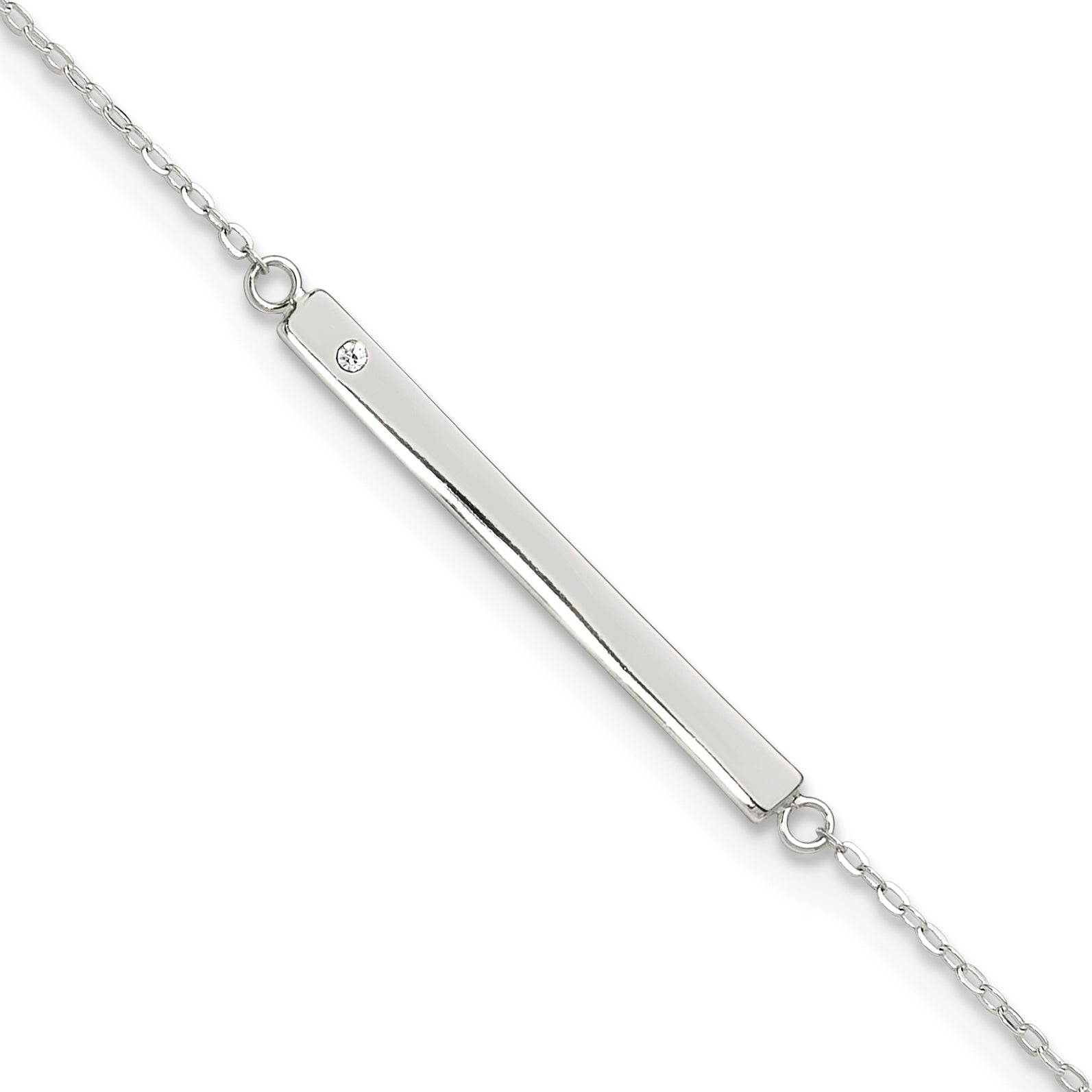 Sterling Silver Crystal Bar 9 inch Plus 1 inch Extender - Total 10 inch Anklet