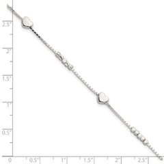 Sterling Silver Fancy Bead & Heart w/ 1in ext Bracelet