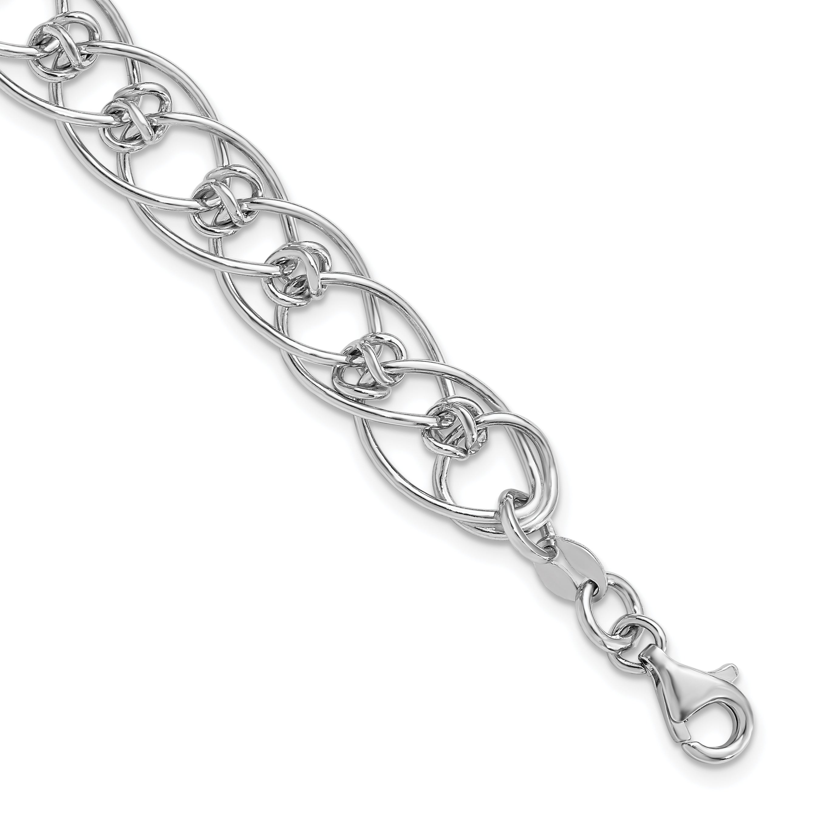 Sterling Silver Rhodium-Rhodium-Plated Polished Oval 7.5in Link Bracelet