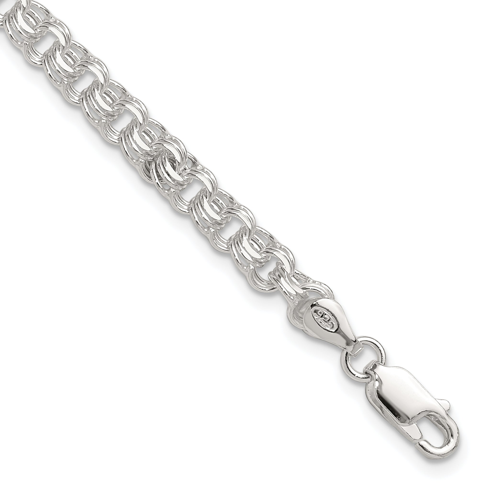 Sterling Silver Polished 5mm Triple Rolo Charm Bracelet
