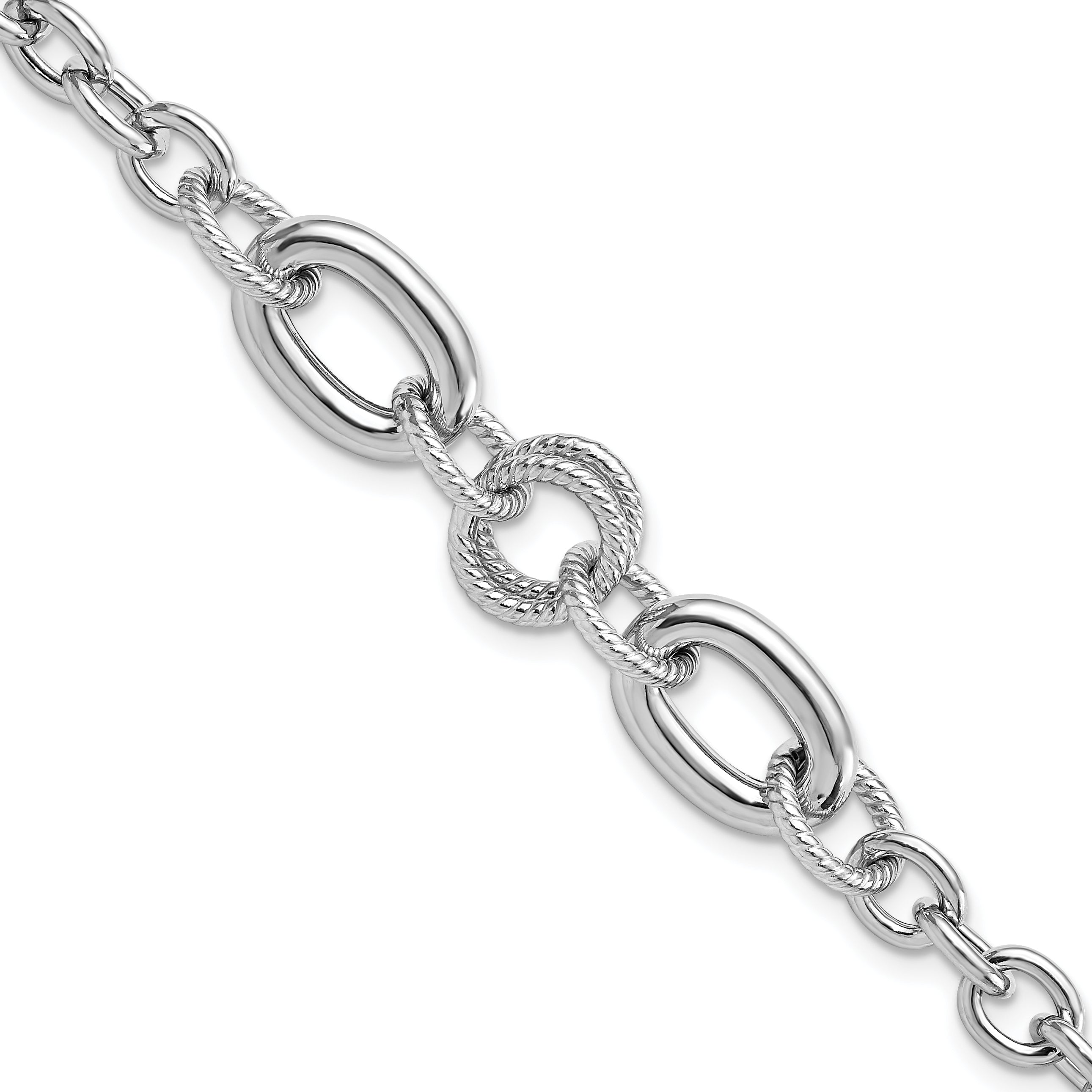 Sterling Silver Rhodium-Platedodium-pltd Fancy Textured Link Bracelet