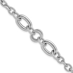 Sterling Silver Rhodium-Platedodium-pltd Fancy Textured Link Bracelet