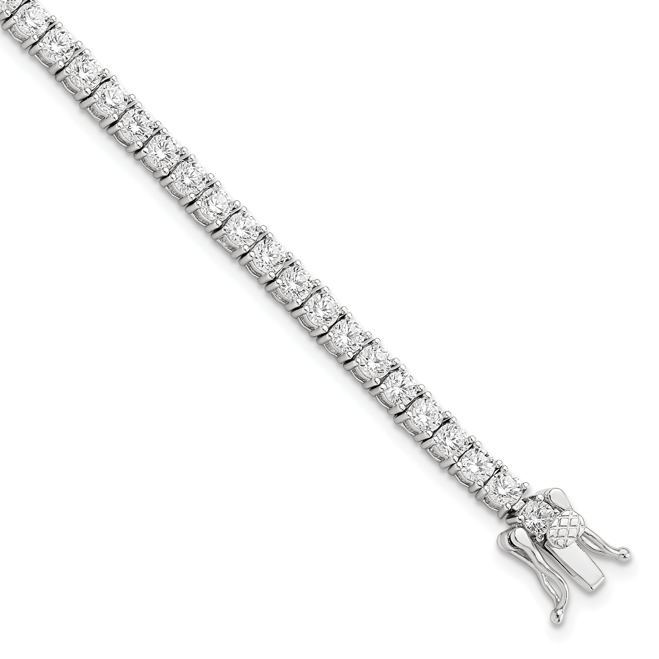 Sterling Silver Rhodium-Rhodium-Plated Polished CZ Tennis Bracelet