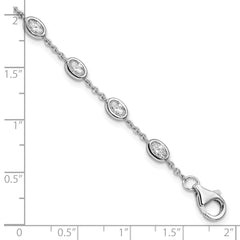 Sterling Silver Rhodium-plated Oval CZ w/1in ext 11 Station Bracelet