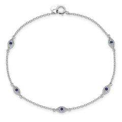 Sterling Silver Rhodium-plated Polished Blue & White CZ Eyes Bracelet
