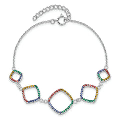 Sterling Silver w/1in ext RH-plated Multi-color Nano Crystal Bracelet