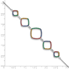 Sterling Silver w/1in ext RH-plated Multi-color Nano Crystal Bracelet