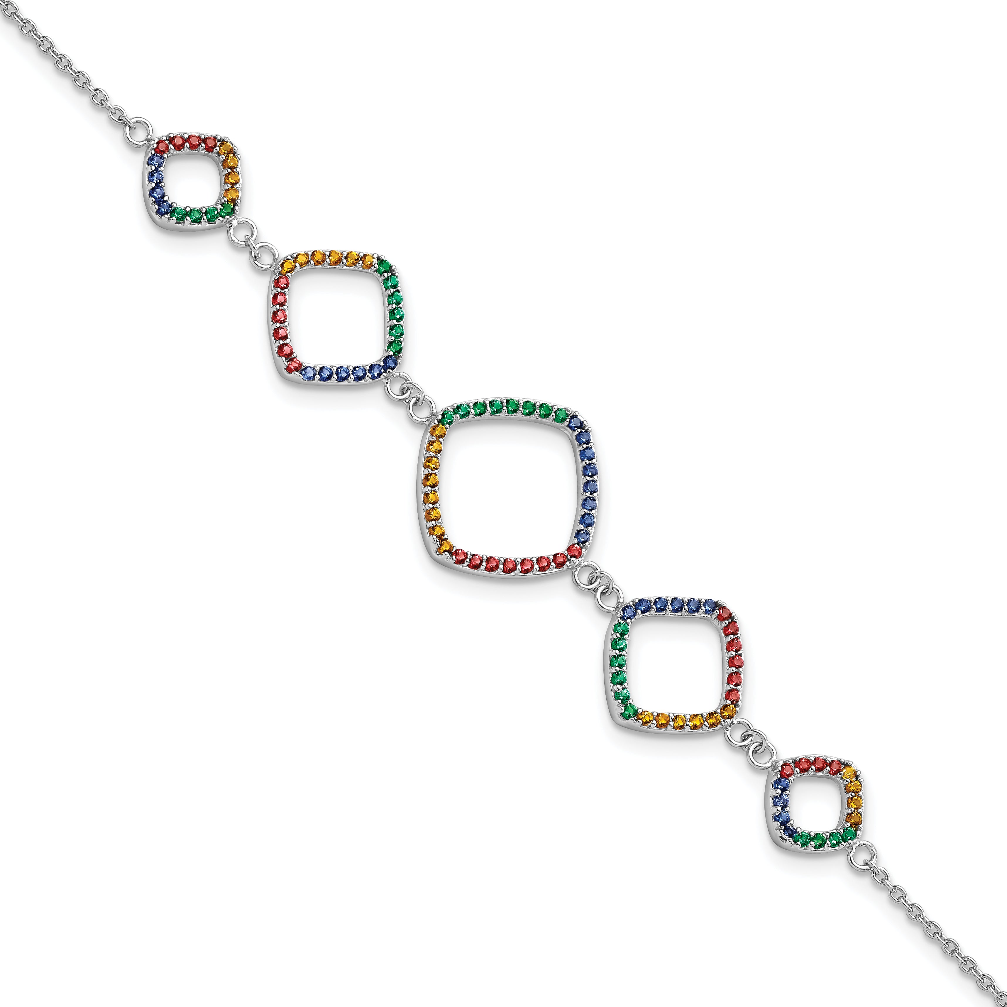 Sterling Silver w/1in ext RH-plated Multi-color Nano Crystal Bracelet