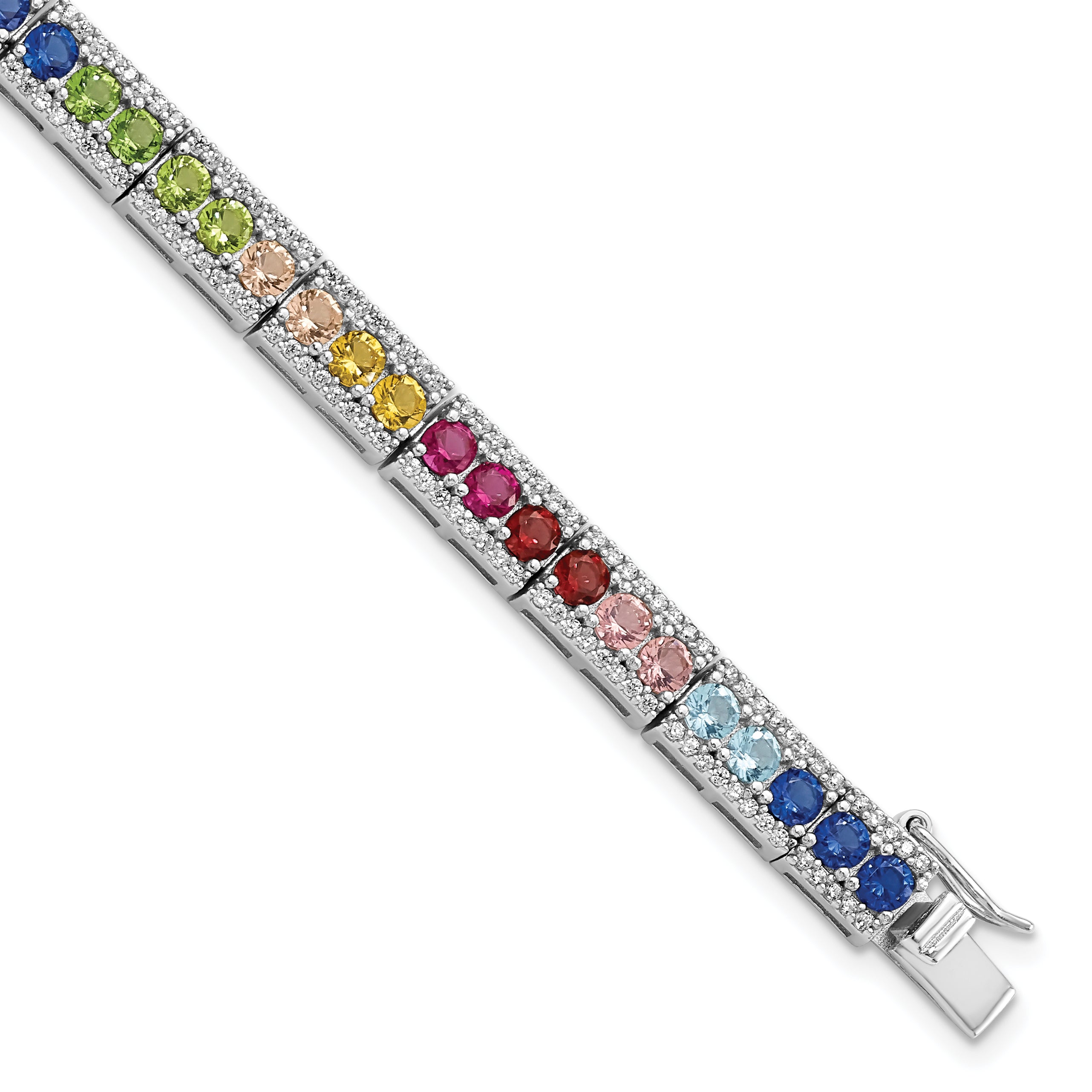 Sterling Silver Rhodium-Rhodium-Plated CZ and Multicolor Nano Crystals Bracelet
