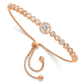 Sterling Silver Rose-tone Bezel Set CZ & CZ Halo Adjustable Bracelet