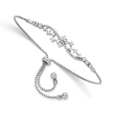 Sterling Silver Polished Rhodium-plated CZ Adjustable Bracelet