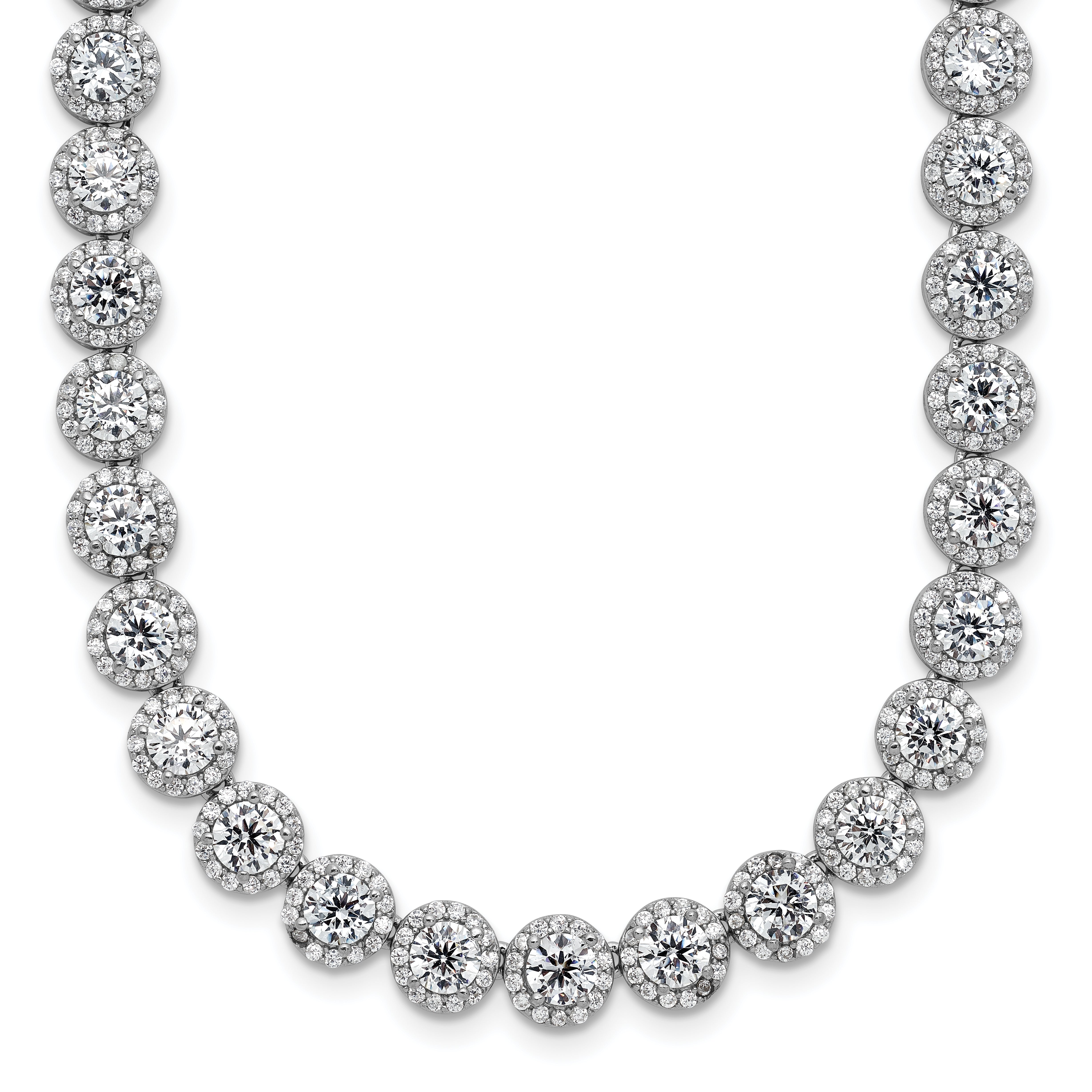 Sterling Silver Rhodium-Rhodium-Plated Round Halo CZ Necklace