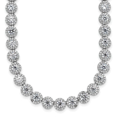 Sterling Silver Rhodium-Rhodium-Plated Round Halo CZ Necklace