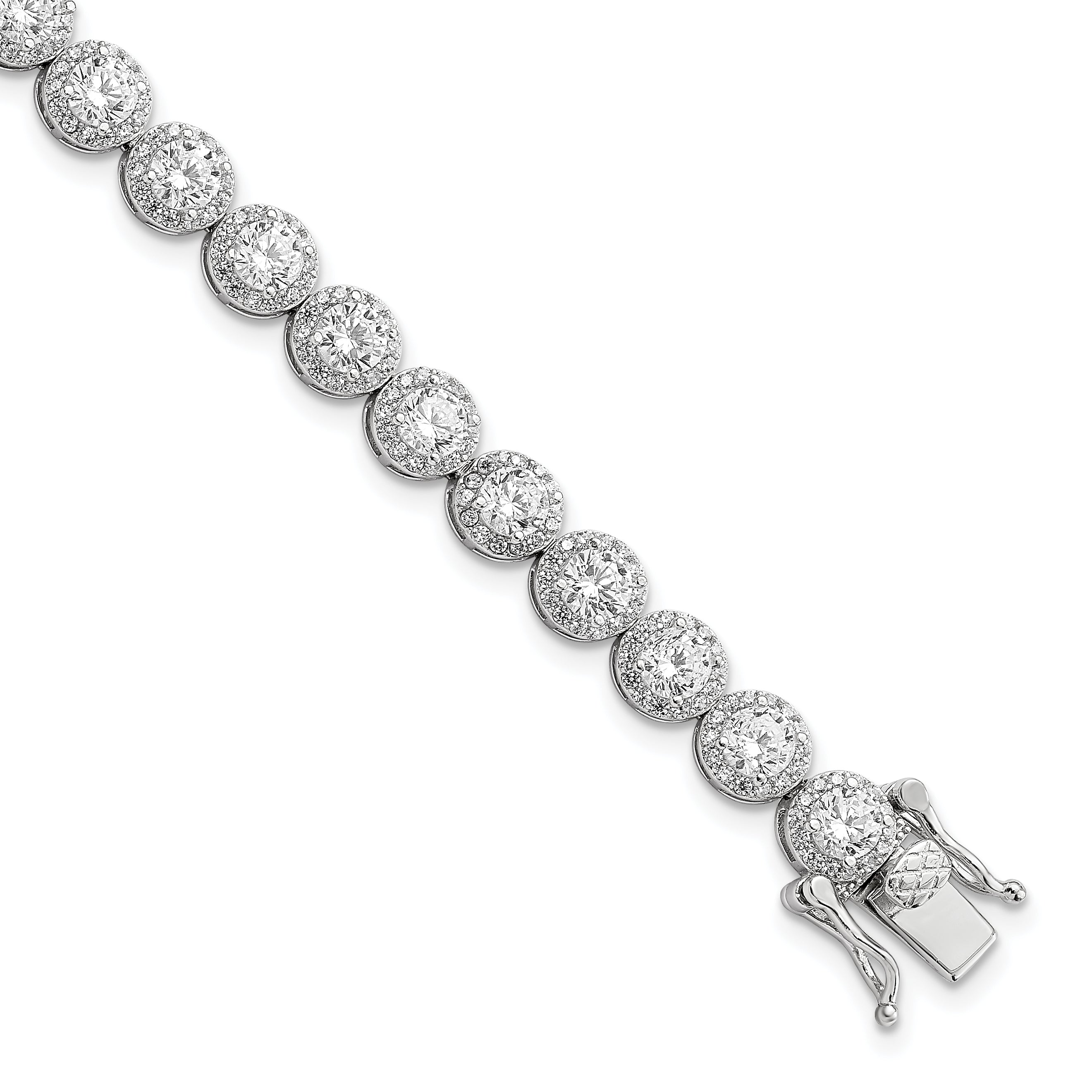 Sterling Silver Rhodium-Rhodium-Plated Polished Round CZ Tennis Bracelet