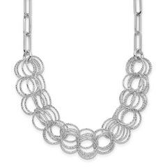 Sterling Silver Rhodium-Rhodium-Plated Polished/Textured Circles Necklace
