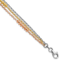 Sterling SilverRhodium-Rhodium-Plated Rose & Yellow gold-plated Multi-strand w/ 1in ext