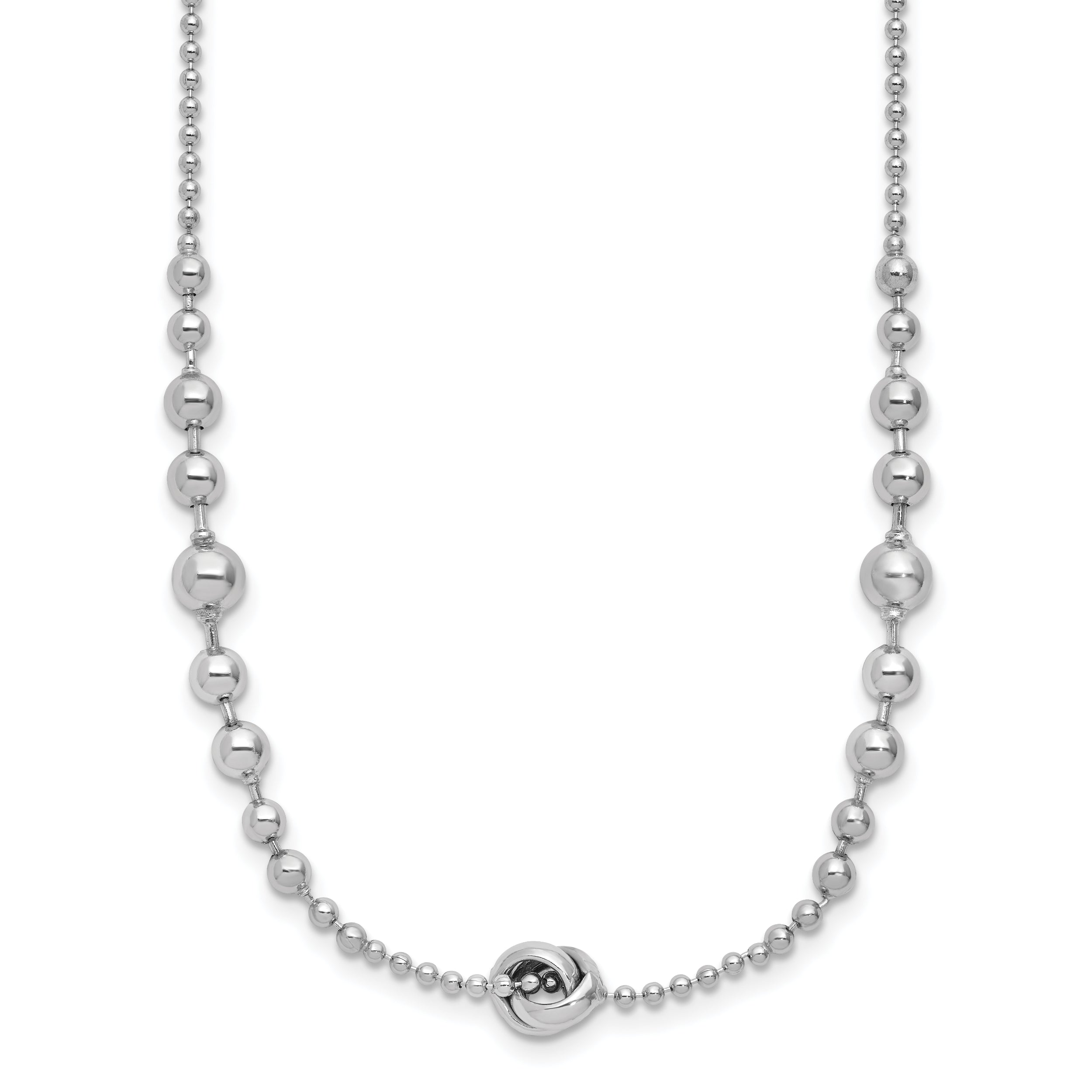 Sterling Silver Rhodium-Rhodium-Plated Polished Beaded w/ 2.5in ext. Necklace
