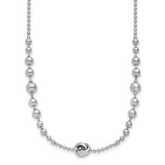 Sterling Silver Rhodium-Rhodium-Plated Polished Beaded w/ 2.5in ext. Necklace