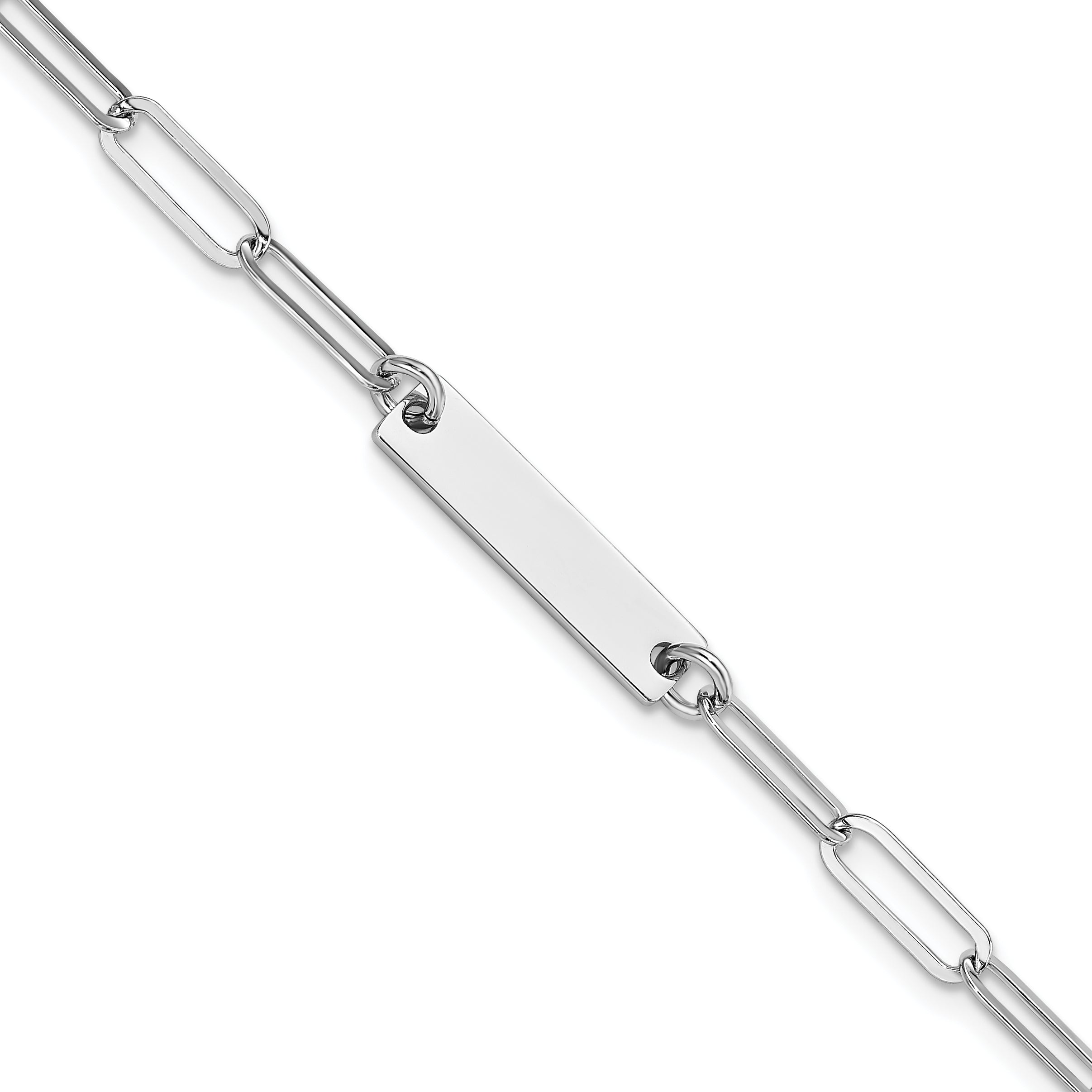 Sterling Silver Rhodium-Rhodium-Plated Polished Bar w/ 1in ext. Bracelet