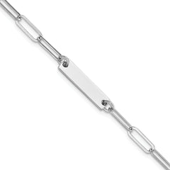 Sterling Silver Rhodium-Rhodium-Plated Polished Bar w/ 1in ext. Bracelet