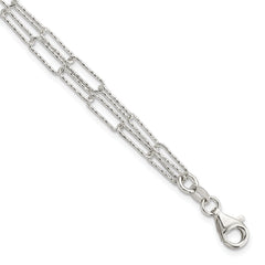 Sterling Silver Rhodium-Rhodium-Plated Two D/C Fancy Link w/1 in ext Bracelet