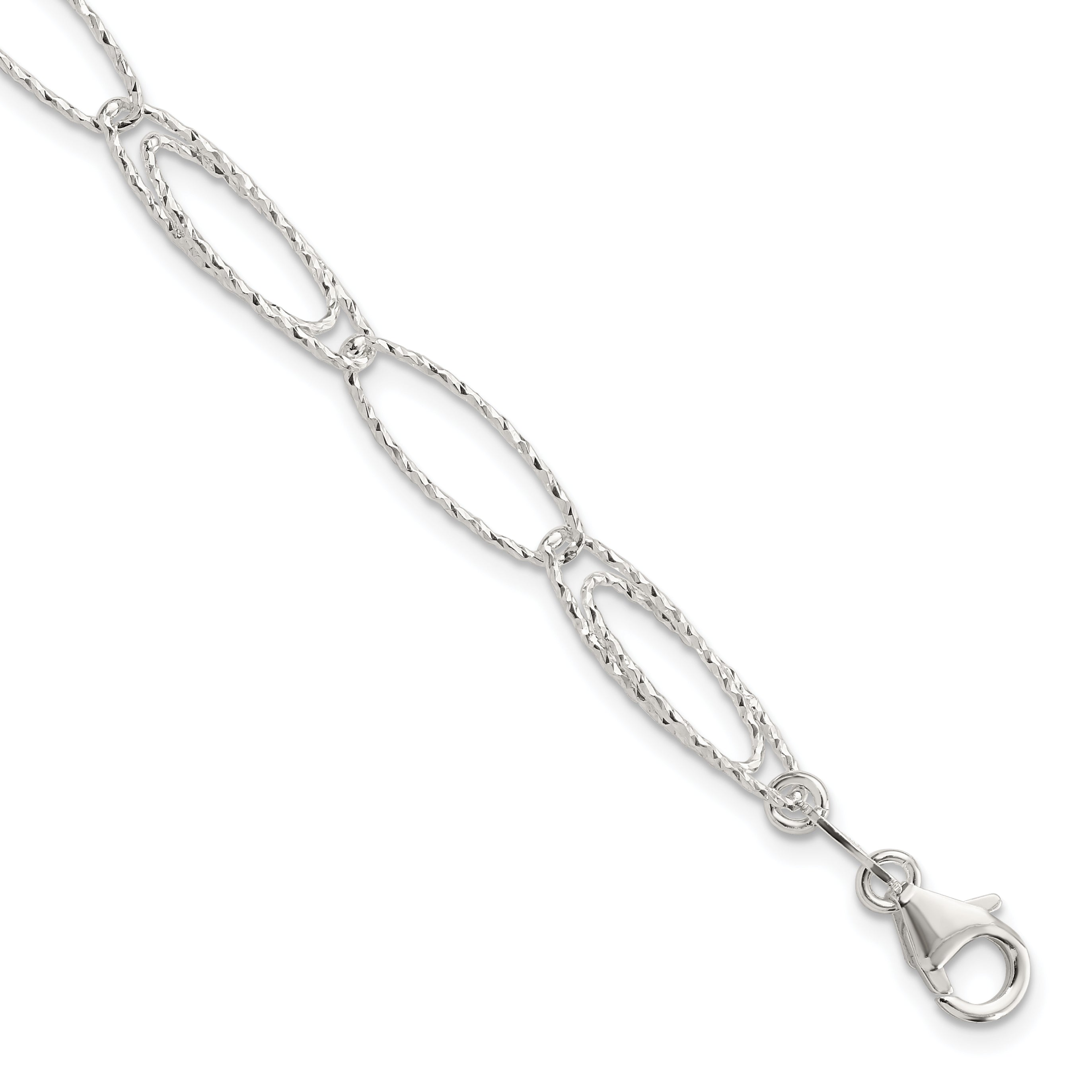 Sterling Silver Rhodium-Rhodium-Plated Polished D/C Fancy Link Bracelet