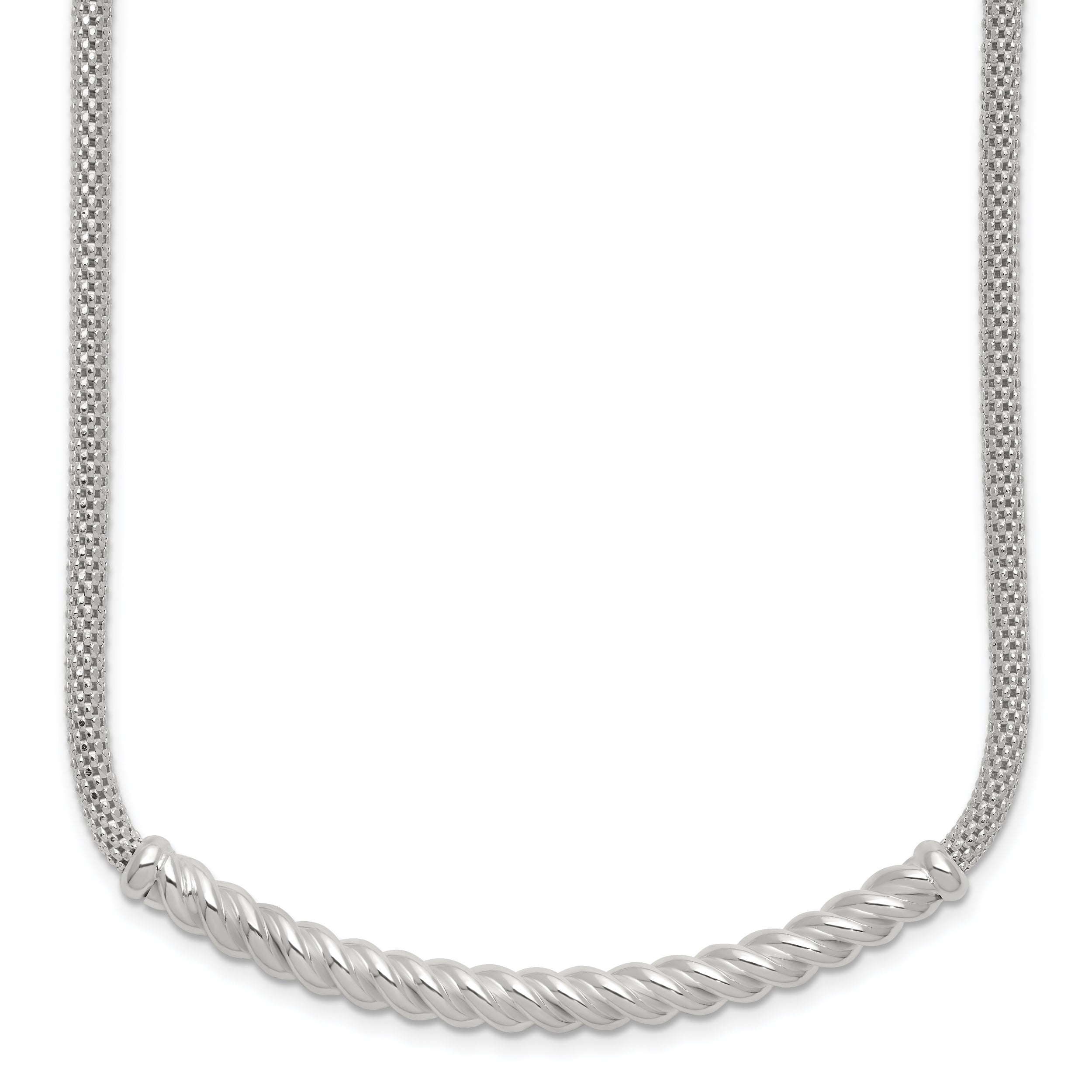 Sterling Silver Polished Twisted Bar Necklace