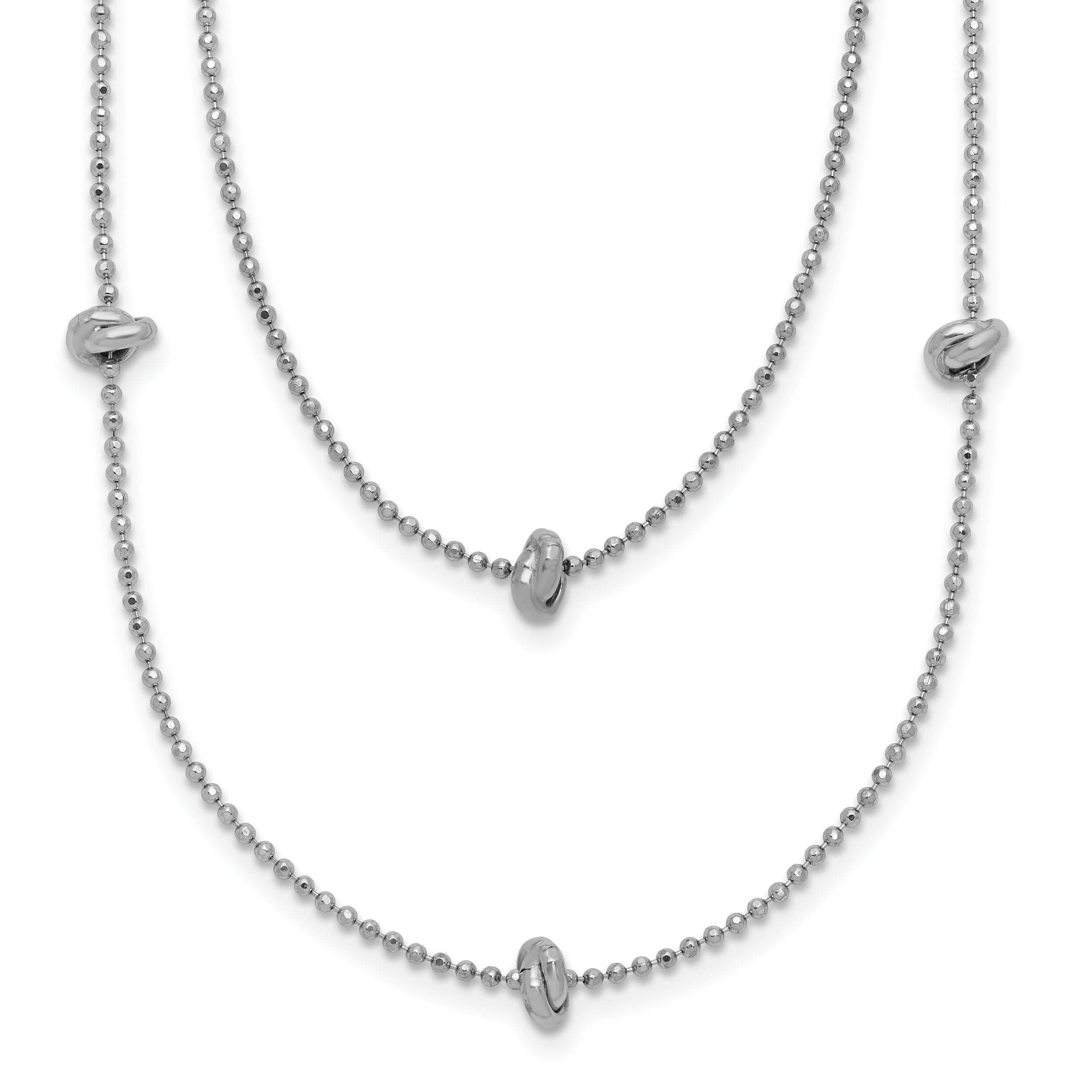 Sterling Silver Rhodium-Rhodium-Plated Polished Multi-strand w/ 2in ext. Necklace