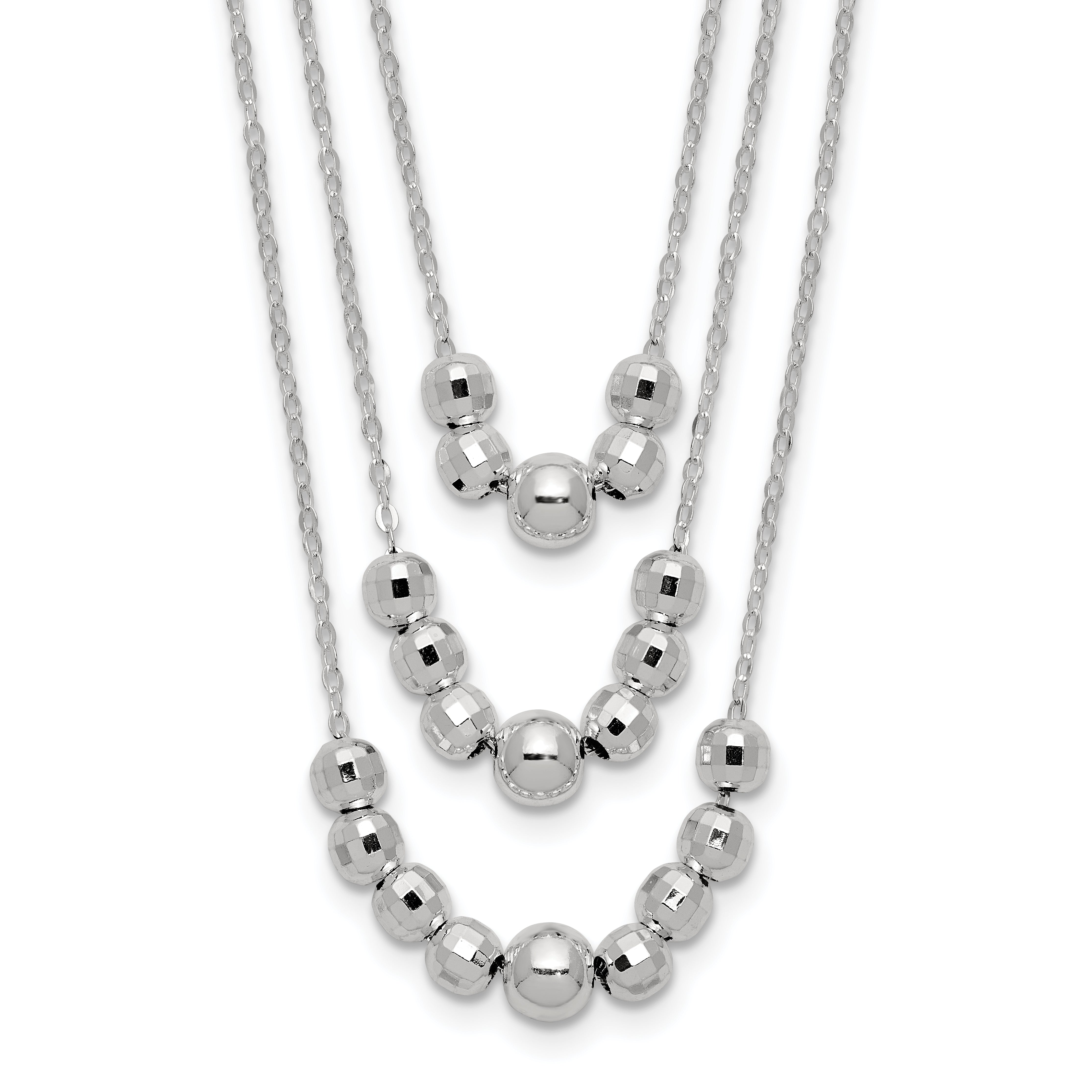 Sterling Silver Polished 3-Strand Beaded Necklace