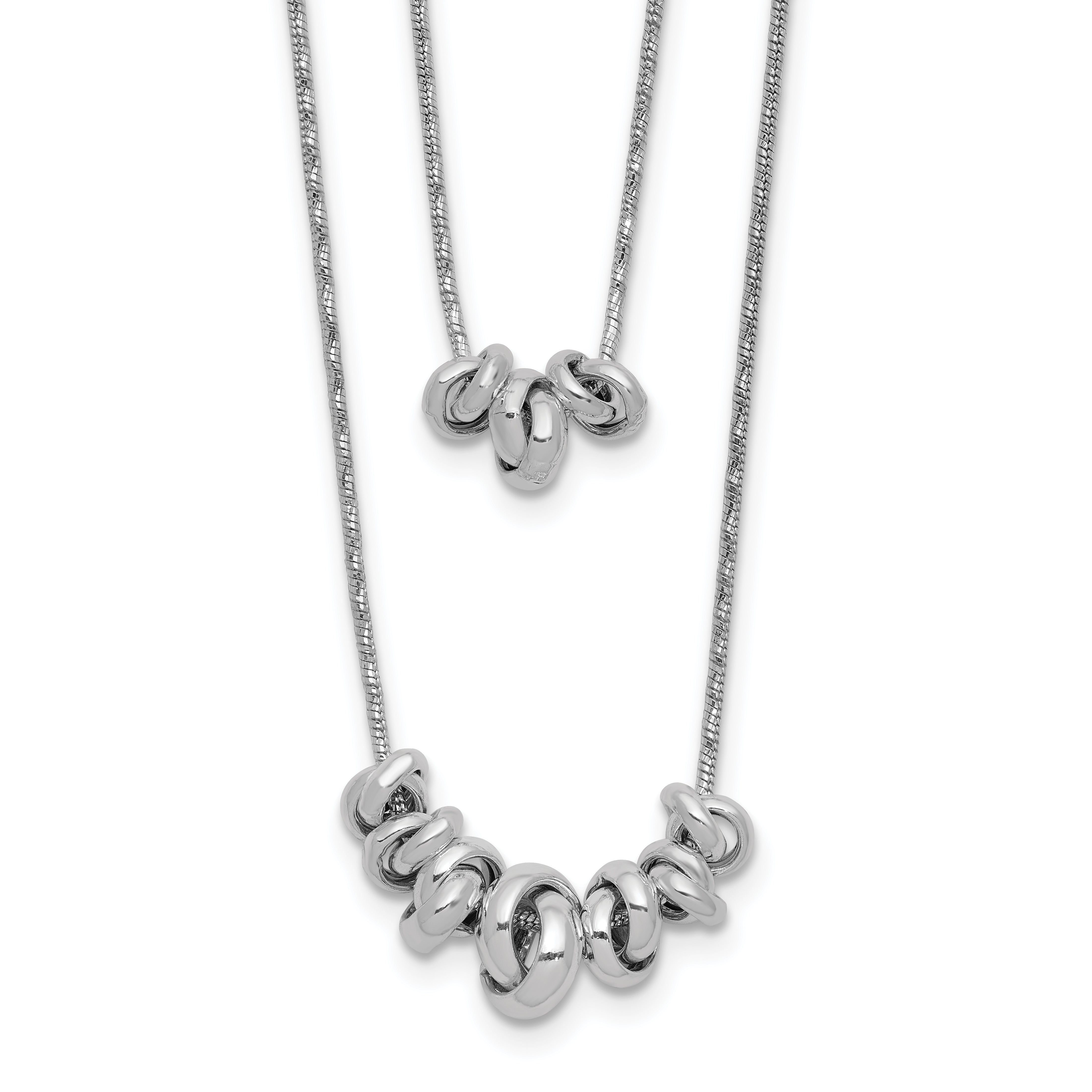 Sterling Silver Double Rings 2-Strand w/2 in ext Necklace