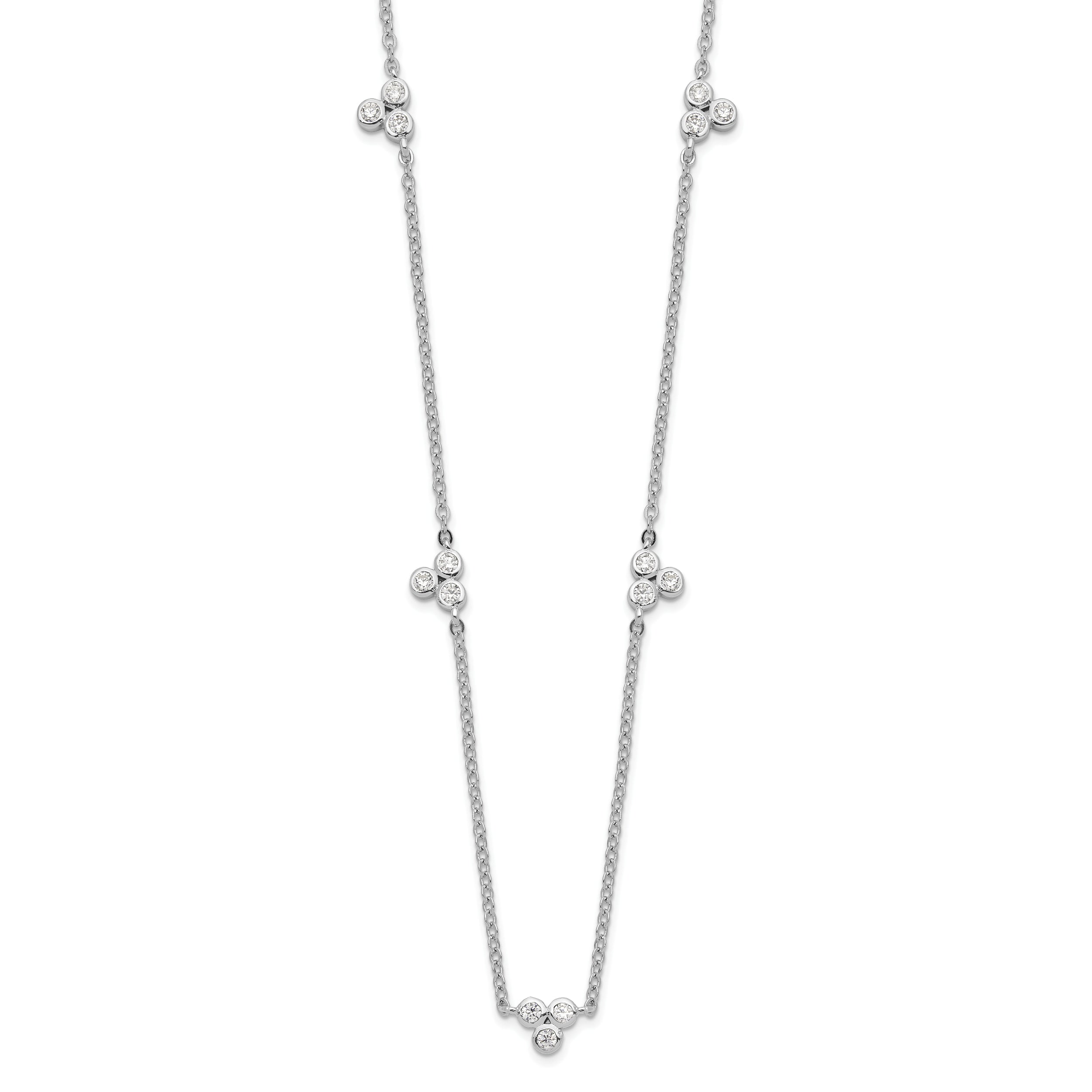 Sterling Silver Rhodium-Rhodium-Plated Polished CZ 5 Stations Necklace