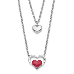 Sterling Silver Rhodium-Platedodium-plate Enamel Heart 2-Strand w/1in Ext Necklace