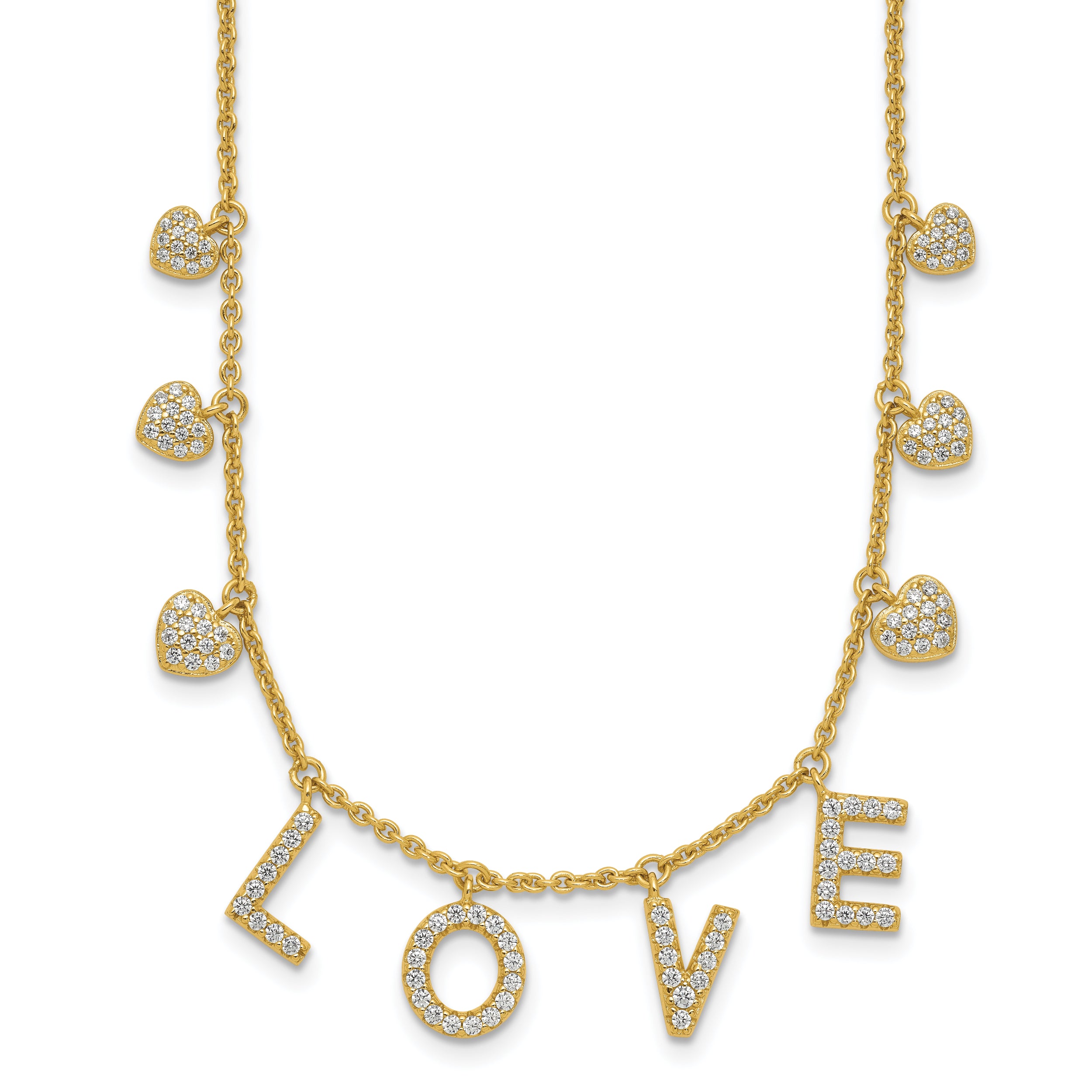 Sterling Silver Gold-tone CZ LOVE With 2 Inch Extention Necklace