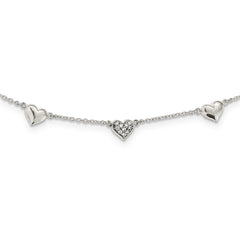 Sterling Silver Antiqued CZ Heart 17.5in With 2 Inch Extention Necklace