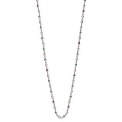 Sterling Silver Rhodium-plated Polished Multi-color CZ w/3 IN EXT Choker