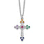 Sterling Silver Rhodium-Rhodium-Plated Polished Multi-color CZ Cross Necklace
