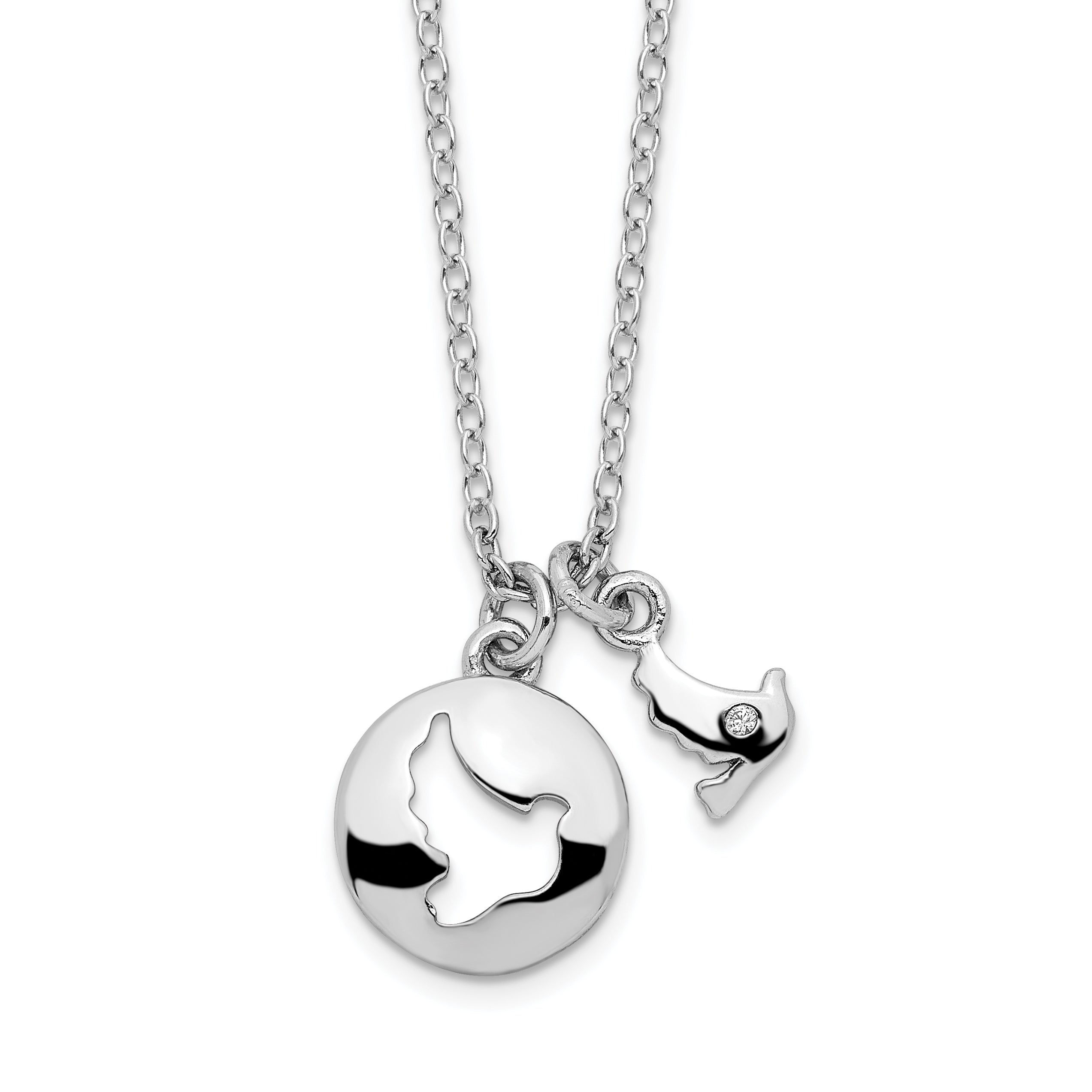 Sterling Silver Rhodium-Rhodium-Plated CZ Cut Out Dove & Dangle Necklace