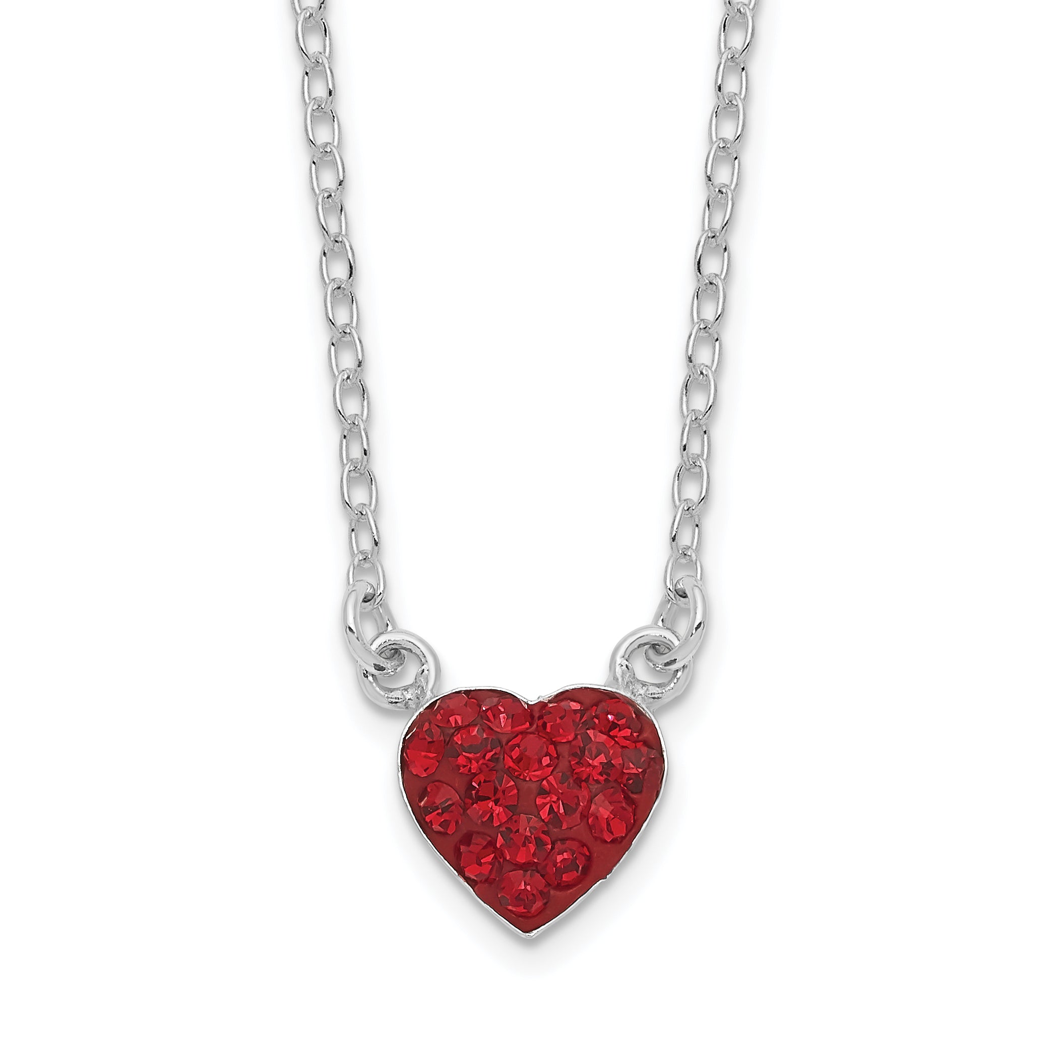 Sterling Silver 18.25in Rhodium-Rhodium-Plated Polished Red Crystal Heart Necklace