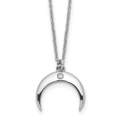 Sterling Silver Rhodium-plated CZ Moon Necklace
